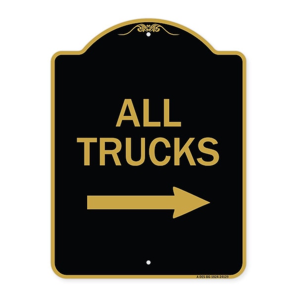 Signmission Driveway Sign All Trucks W/ Right Arrow, Black & Gold Aluminum Sign, 18" x 24", BG-1824-24129 A-DES-BG-1824-24129 - main